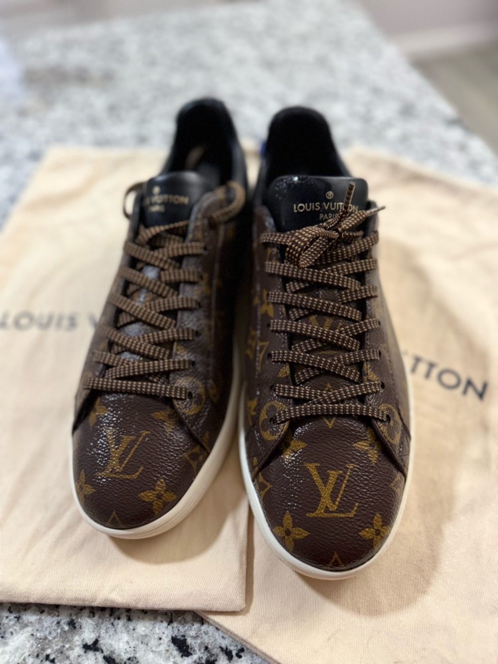 Louis Vuitton Brown Monogram Low-Top Sneakers with White Sole - Picture 2 of 6